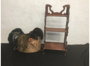 Vintage Shelf And Basket Full Of Feather Plumes