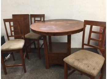 Wooden Pub Table W/ 3 Chairs And 12' Leaf