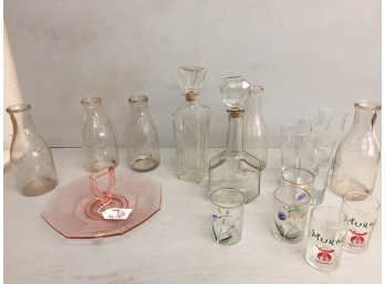 Vintage Glass- Milk Bottles , Pink Depression Glass And More