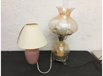 Vintage Hurricane Lamp And 2nd Lamp, Both Work