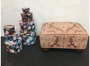 Silk Pink Footstool And Stacking Boxes