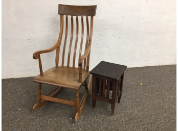 Antique Wooden Rocking Chair And Small Side Table