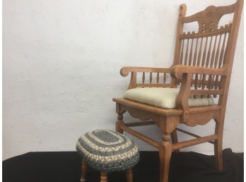 Heavy Duty Antique Chair With Braided Stool