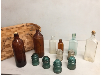 Vintage Colored Bottes And Insulators- Dr. Pierces Coloen Medical Discovery Bottle