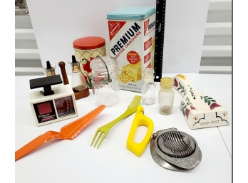 Vintage Tins And Kitchen Items Even A Weight Watchers Scale