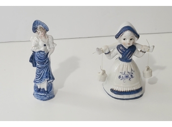 That Lovely Delft Blue Vintage Lady Figurines One Is A Bell