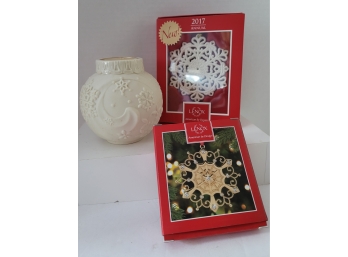 NIB And New Lenox Ornaments And Porcelain Snowflake Votive