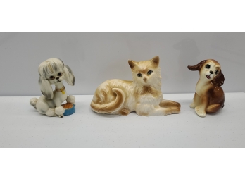 Vintage Kitty And Doggo Figurines