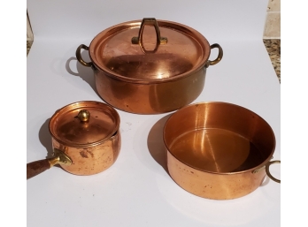 Vintage Small Copper Pots And Saucier