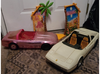 1980s Barbie Ferrari And Corvette And Tiki Platform PICKUP ONLY