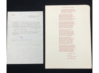 May Sarton Signed Letter And Poem