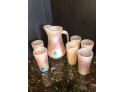 Art Glass Pitcher & 6 Glasses - Opaque In Pastels - Measurements In Photos