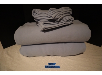 2 Sets Of Linens - Home Classics King Set Fitted Sheet, Top Sheet & 2 Pillowcases - Fleece  Grey & Blue
