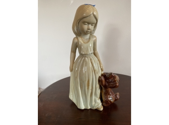 Ceramic Adolescent Girl Holding Stuff Dog Statue/figure