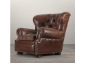 Restoration Hardware Chocolate Brown Leather Arm Chair And Ottoman