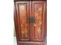 Painted Double Door Side Cabinet With Floral & Butterfly Motif  - Interior Shelf 32 1/2' H X 23 1/2' X 11 12'
