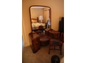Antique Vanity With Chair - Geometric Detail On Glass  - View Dimensions In Photos