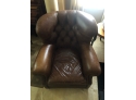 Restoration Hardware Chocolate Brown Leather Arm Chair And Ottoman
