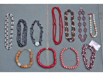11 Different Costume Jewelry Necklaces - Multi-colored Agate, Etc