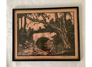 Vintage Woodcut By William Babcock Titled 'Town Line Bridge'