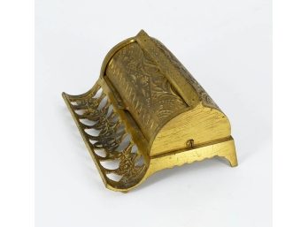 Victorian Roll Top Embossed Brass Inkwell