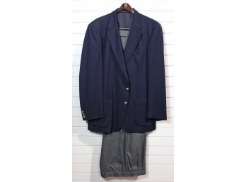 Vintage Men's Burberrys' Navy Jacket & Gray Pants - Size 44