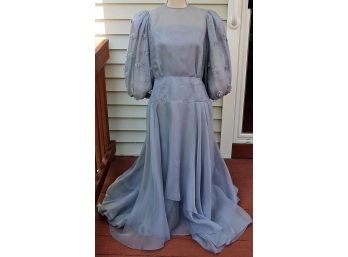 Vintage 50's Custom Made Blue Puff Sleeve Dress