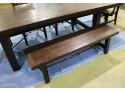 Large Mission Style Wood & Metal Dining Table With 2 Leaves, Bench, And 4 Chairs
