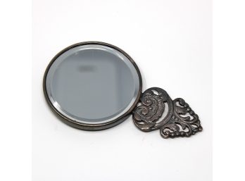 Antique Denmark Silver Repousse Hand Mirror - Design By Hans Jensen