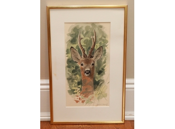Original Gunnar Brusewitz Watercolor With Pencil Painting - Reindeer