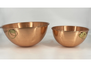 Set Of 2 Copper Mixing Bowls With Loop Handles
