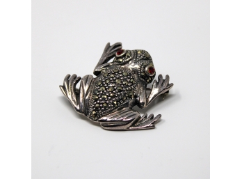 Sterling Silver Marcasite Frog Brooch Pin