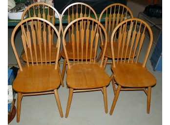 Set Of 6 Oak Windsor Kitchen Chairs - Link Wood Furniture Mfg.