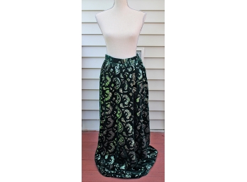 Vintage Oscar De La Renta Green Velvet Sequin Skirt
