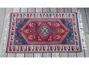 Hand Woven Turkish Wool Rug With Braided Fringe