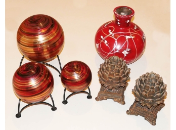 Table Decor Pieces - Glass Spheres, Vase, Artichoke Figurines