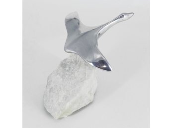 Vintage Hoselton Aluminum Goose Sculpture On A Marble Base