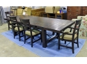 Large Mission Style Wood & Metal Dining Table With 2 Leaves, Bench, And 4 Chairs