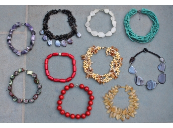 10 Different Costume Jewelry Necklaces - Quartz, Agate, Etc