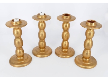 Set Of 4 Crate & Barrel Gold Ceramic Candle Holders