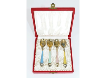 Vintage Frigast Denmark Sterling Silver Enamel Demitasse Spoon Set