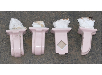 2 Pairs (4) Of 1950's American Standard Porcelain Towel Holder Brackets - In Pink