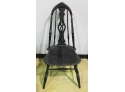 Vintage Black Wooden Windsor Chair With Turned Back & Legs