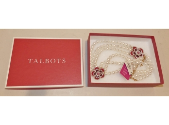 Talbots Faux Pearl With Flowers Necklace - Never Used With Tags, Box