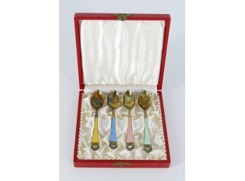 Vintage Frigast Denmark Sterling Silver Enamel Demitasse Spoon Set