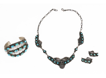 Vintage Native American Jewelry Set - Sterling Silver & Turquoise