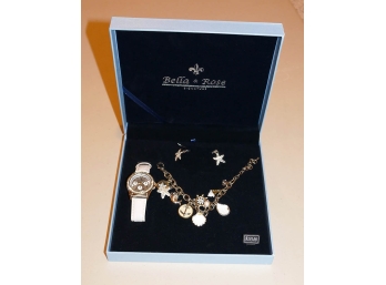 Bella & Rose Necklace, Earrings, And Watch Set - Never Worn In Box