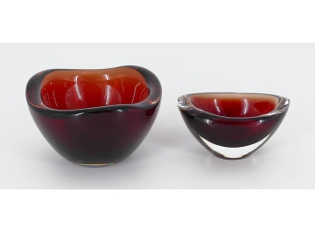 Two Orrefors Sven Palmqvist Red Glass Bowls