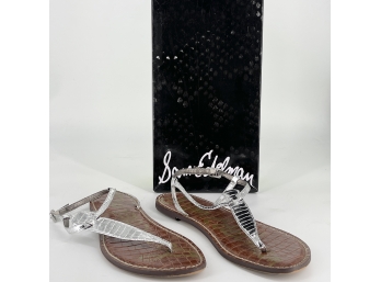 Sam Edelman Gigi Silver Boa Leather Sandals In Box - Size 9.5