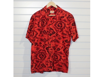 Vintage Ui-Maikai Red Map Print Hawaiian Aloha Shirt - Size Small